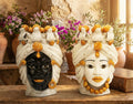 Coppia teste di moro in ceramica siciliana di Caltagirone h30cm art. arancio
