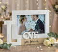 Bomboniera matrimonio portafoto in legno e bianco decorato con scritta harmony ARMT24020