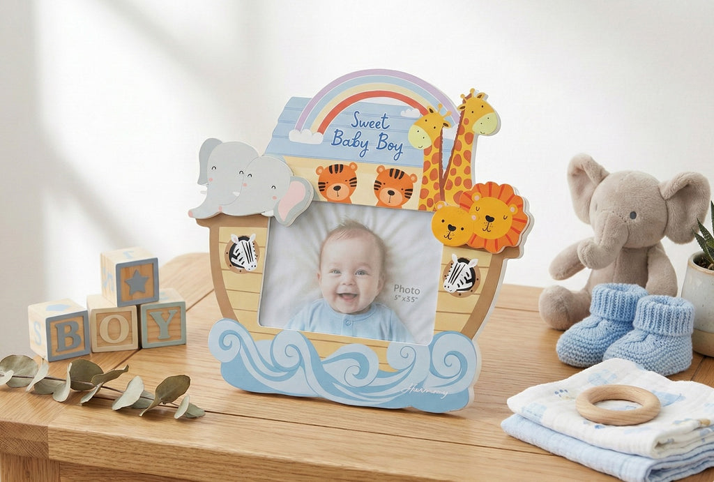 Porta foto in legno arca di noè bomboniera per nascita, battesimo, Harmony ARNB26049