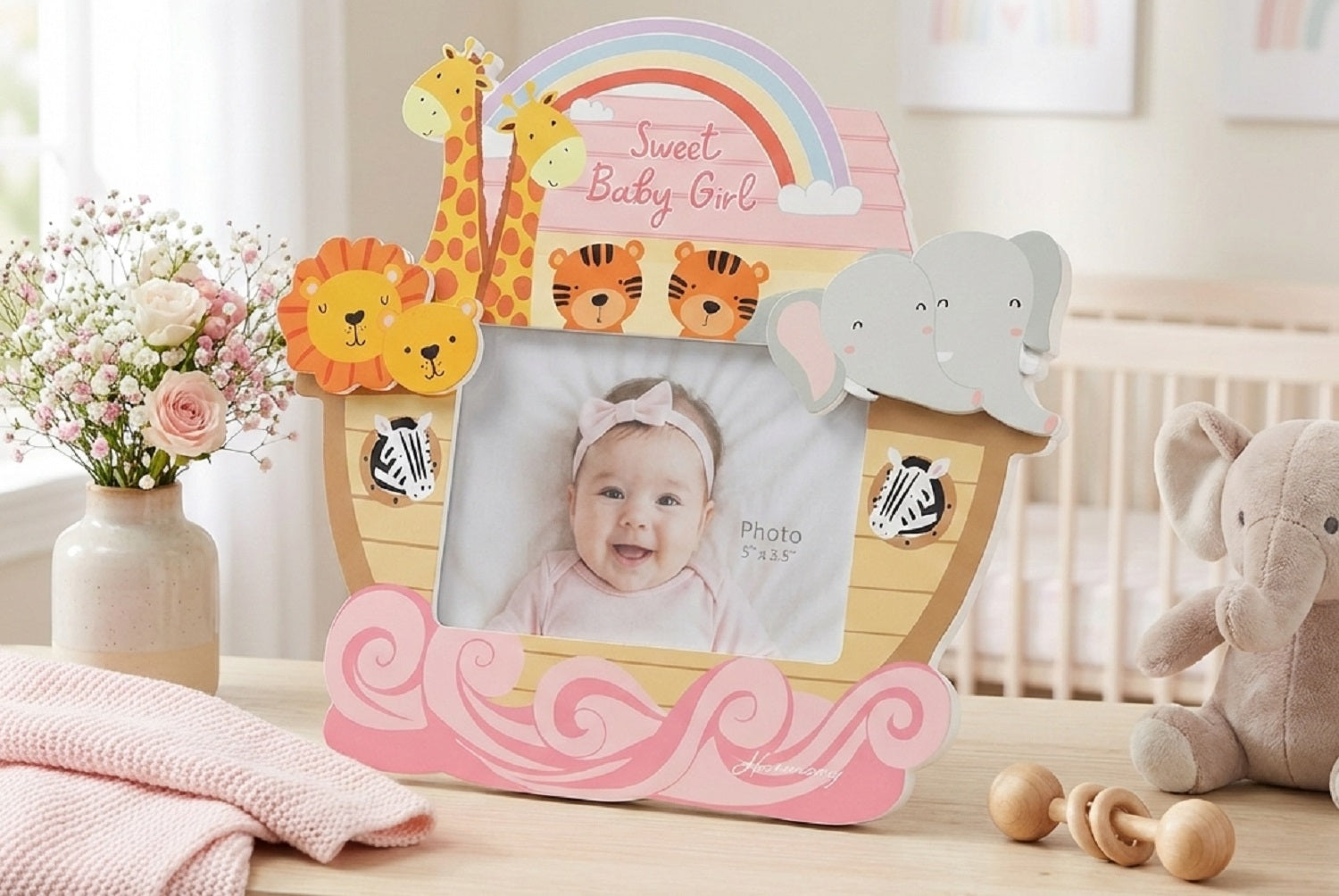 Porta foto in legno arca di noè bomboniera per nascita, battesimo, Harmony ARNB26050
