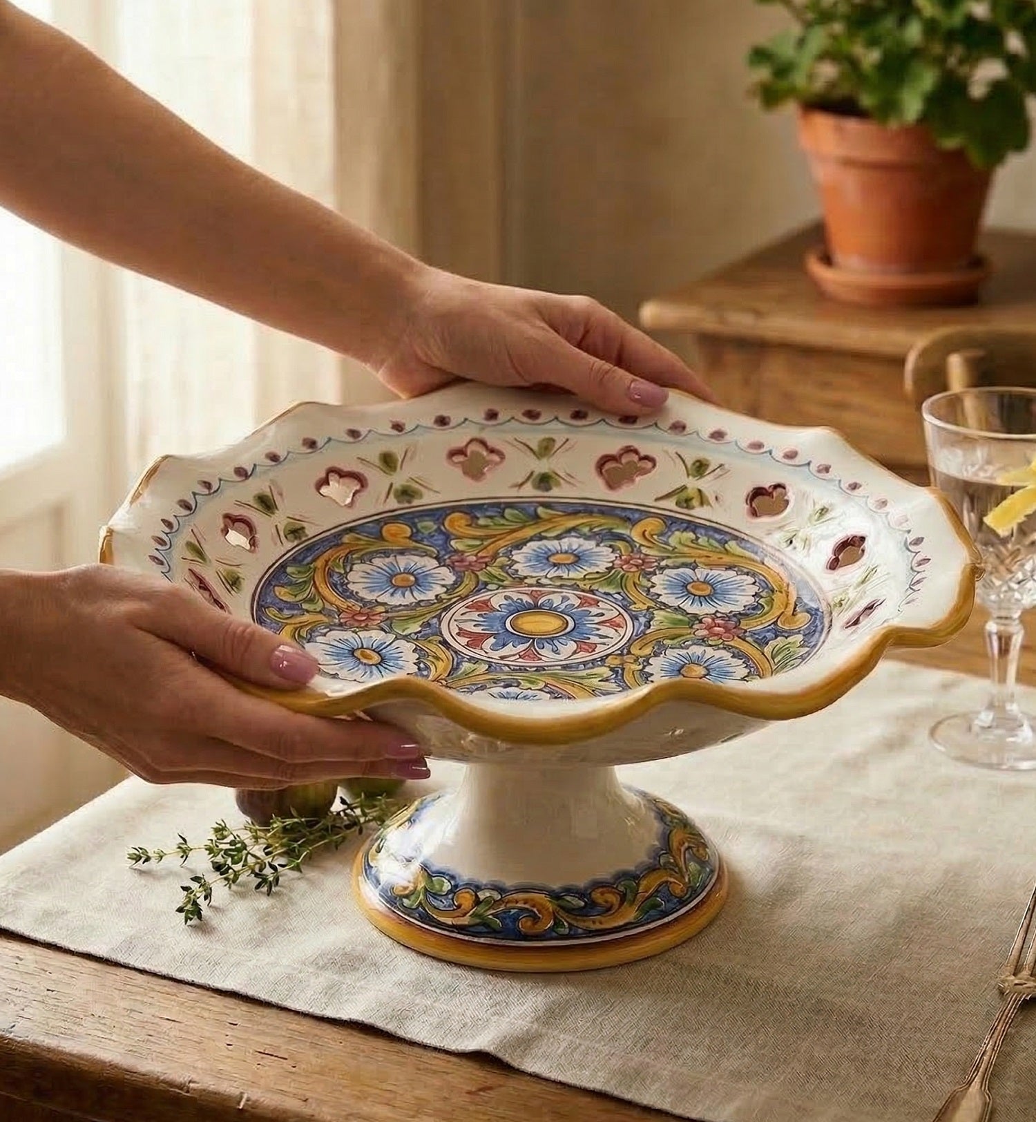 Centrotavola alzata grande in ceramica decorata a mano da ceramisti siciliani barocco art 3