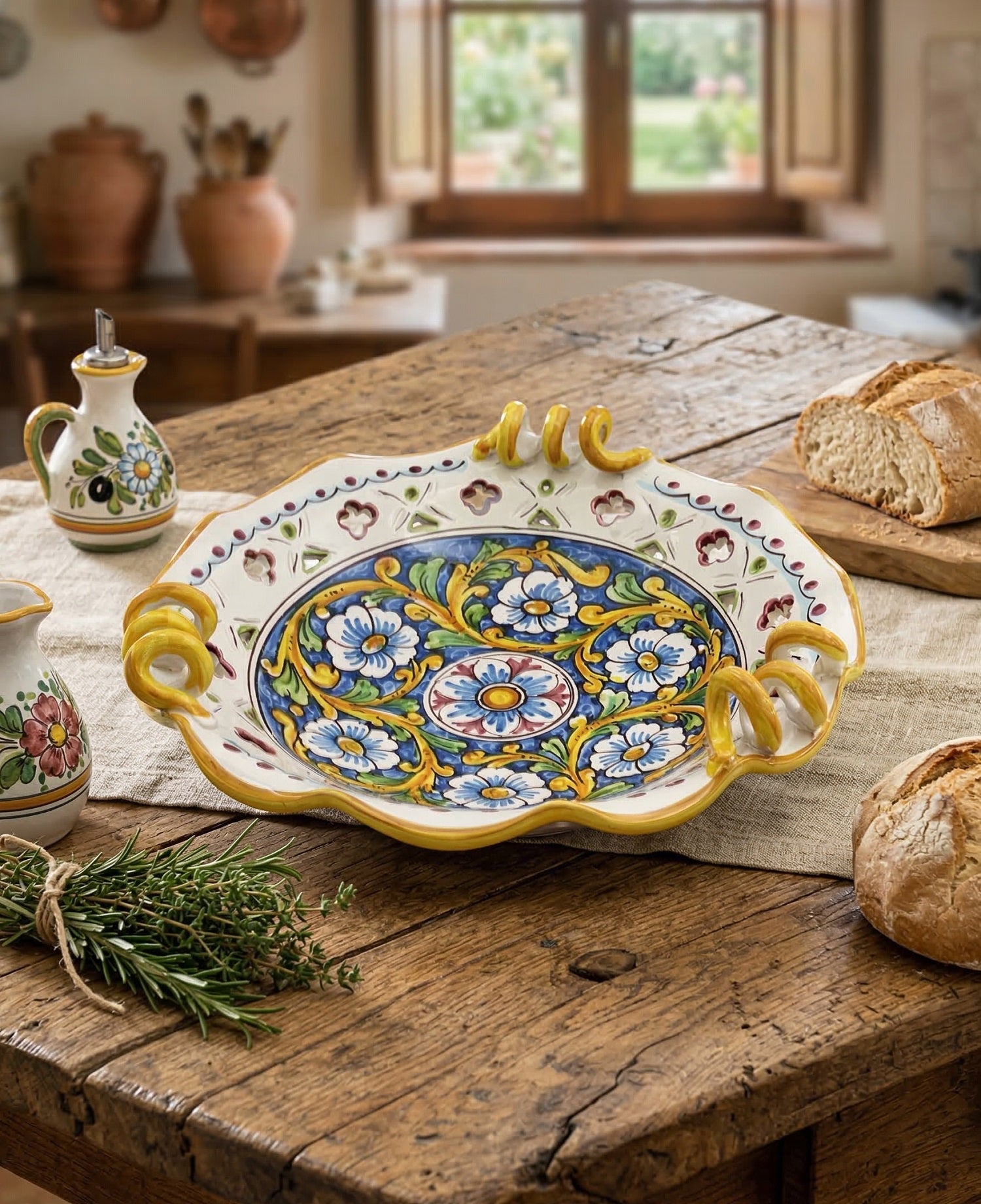 Centrotavola grande in ceramica decorata a mano da ceramisti siciliani barocco art 6