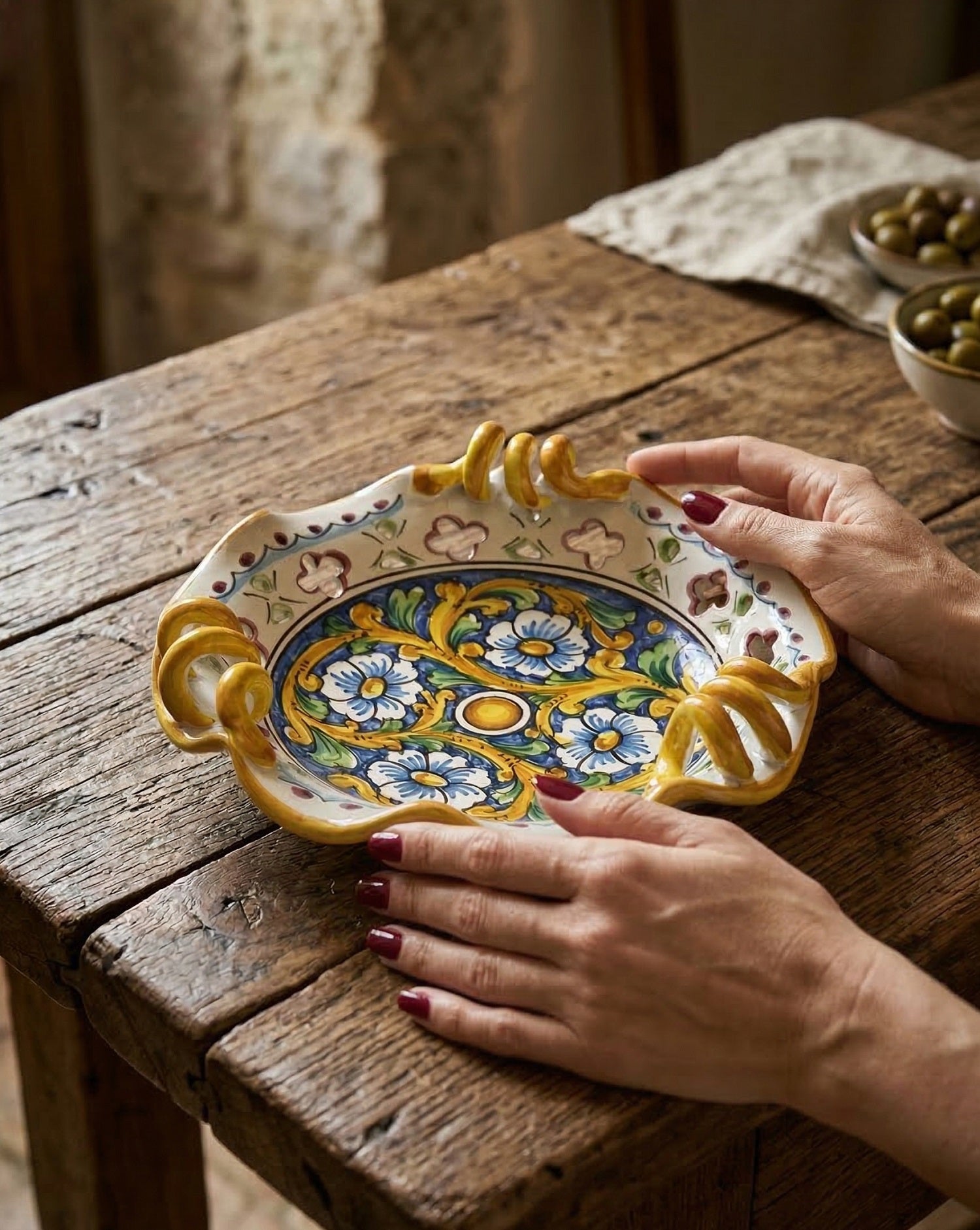 Centrotavola piccolo in ceramica decorata a mano da ceramisti siciliani barocco art 7
