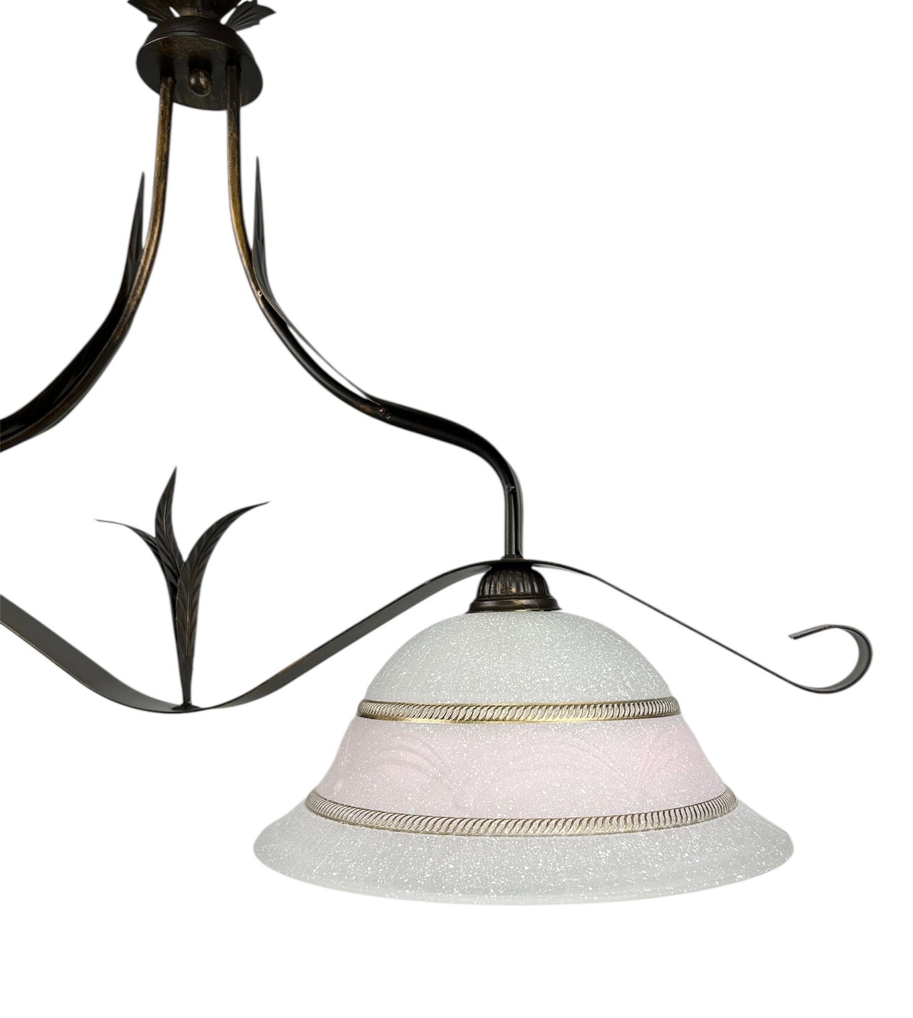 Lampadario a bilanciere 2 luci in ferro battuto e vetro realizzato e decorato artigianalmente soggiorno cucina art. corona rosa