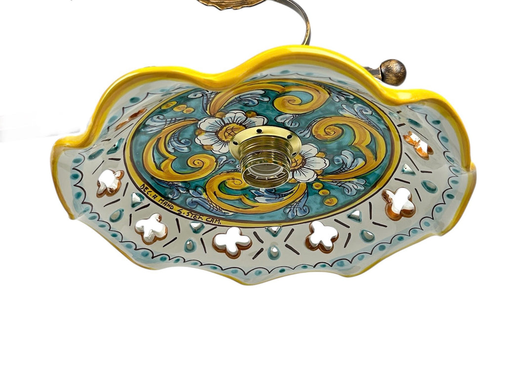 Piatto in ceramica per lampadario decorato realizzato e firmato a mano sospensione art. gomes
