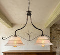 Lampadario a bilanciere 2 luci in ferro battuto e vetro realizzato e decorato artigianalmente soggiorno cucina art. corona rosa