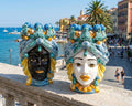Pair of Sicilian ceramic Moor's heads from Caltagirone h30cm art. Sicilian blue 