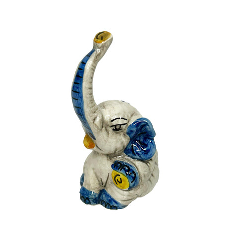 Elefante in ceramica di Caltagione realizzato a mano, animali portafortuna (blu)