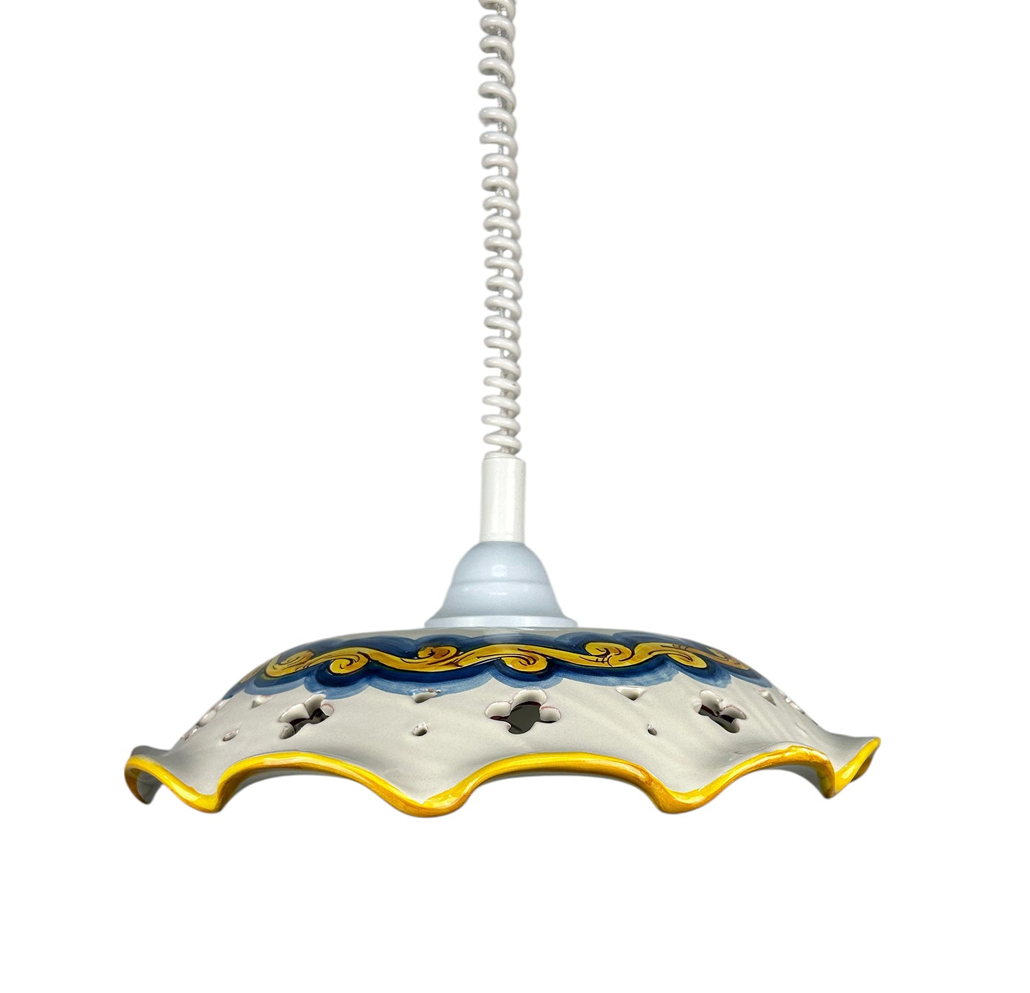 Lampadario a sospensione 1 luce saliscendi con ceramica realizzata e decorata artigianalmente coll. candida