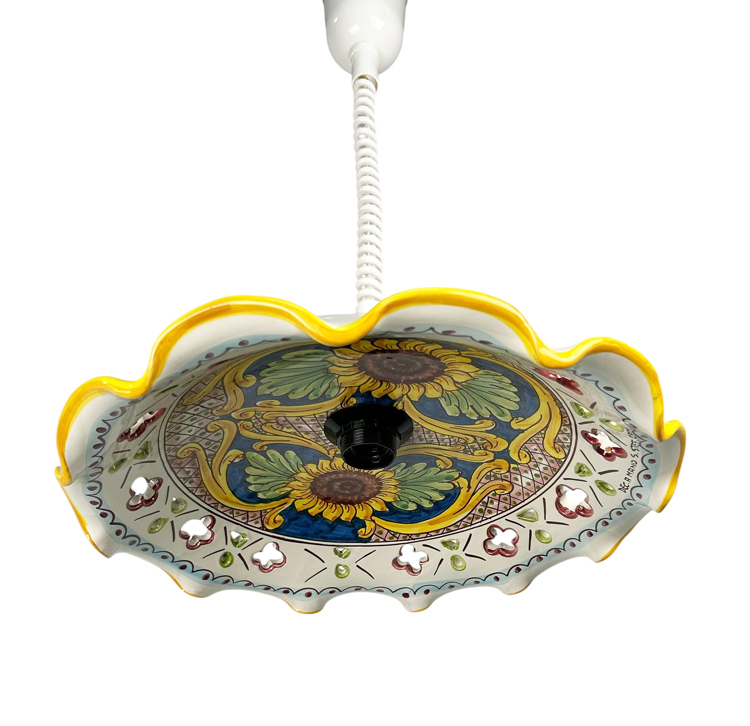 Lampadario a sospensione 1 luce saliscendi con ceramica realizzata e decorata artigianalmente coll. candida