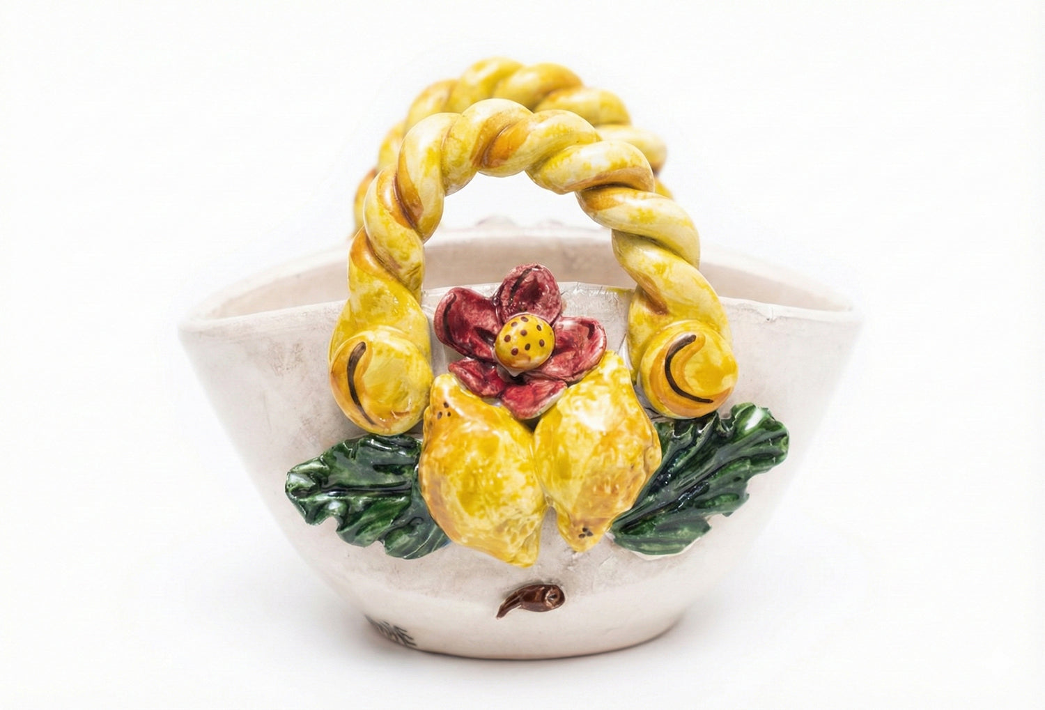 Coffa in ceramica siciliana di Caltagirone realizzata e decorata a mano art. limoni