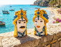 Pair of Sicilian ceramic Moor's heads from Caltagirone h15cm art. coloured 