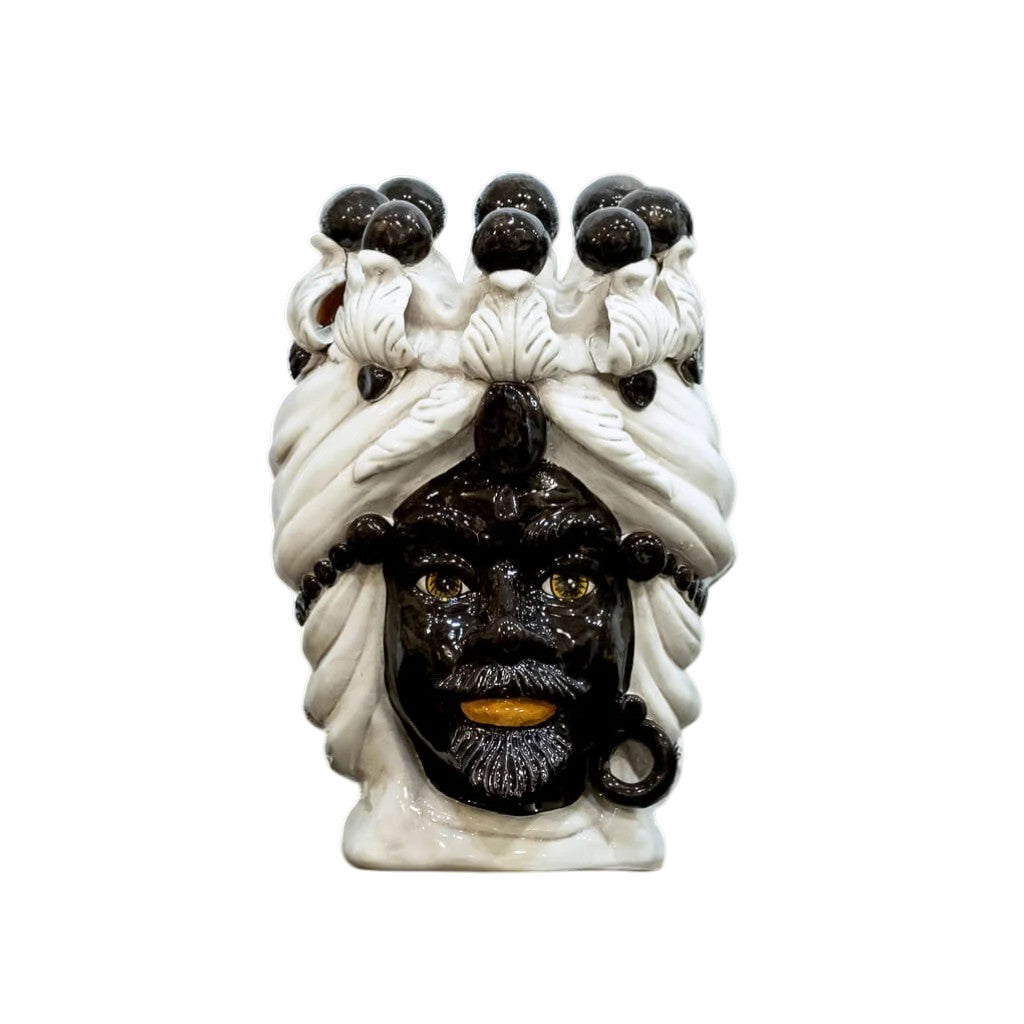 Pair of Sicilian ceramic Moor's heads from Caltagirone h30cm art. grape 