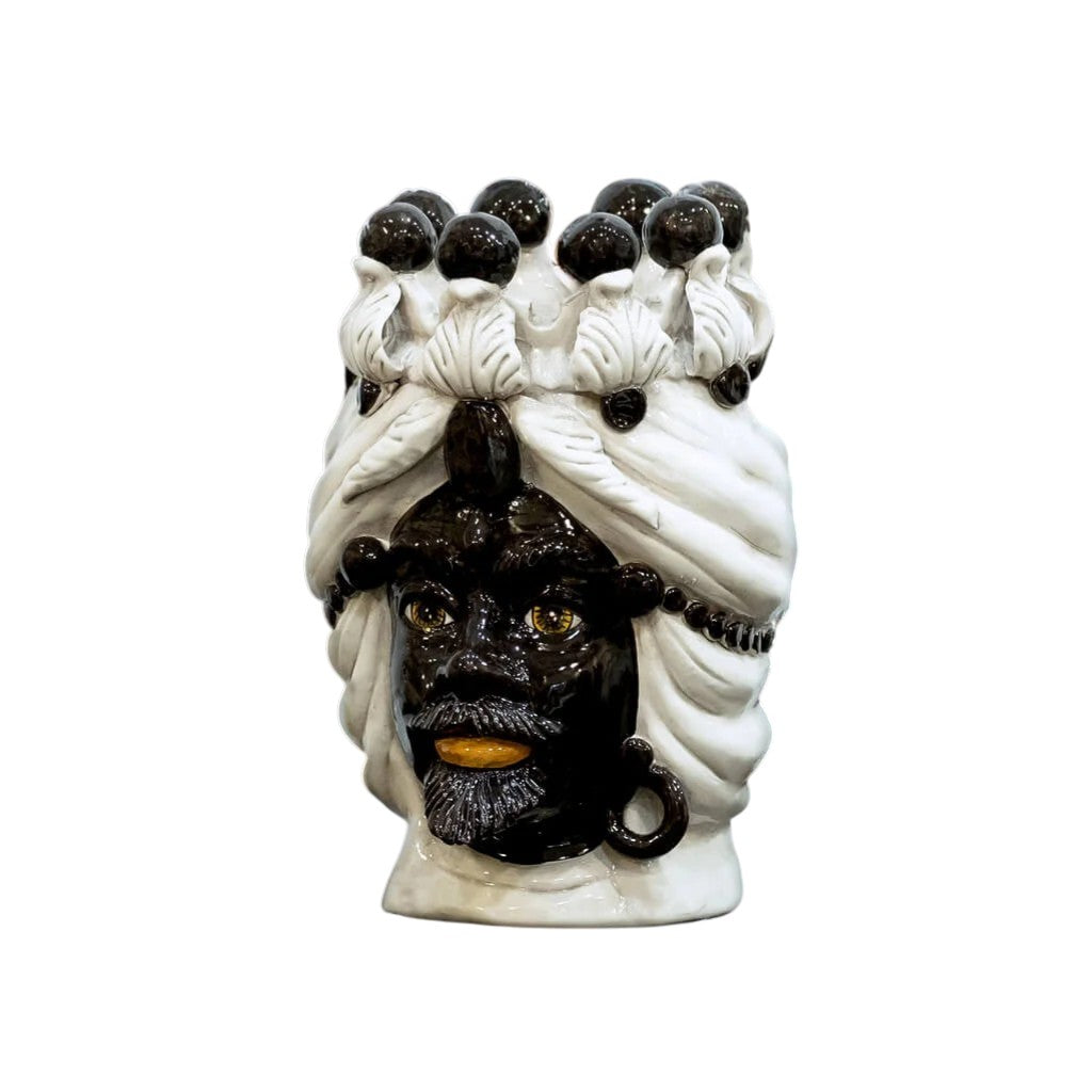 Pair of Sicilian ceramic Moor's heads from Caltagirone h30cm art. grape 