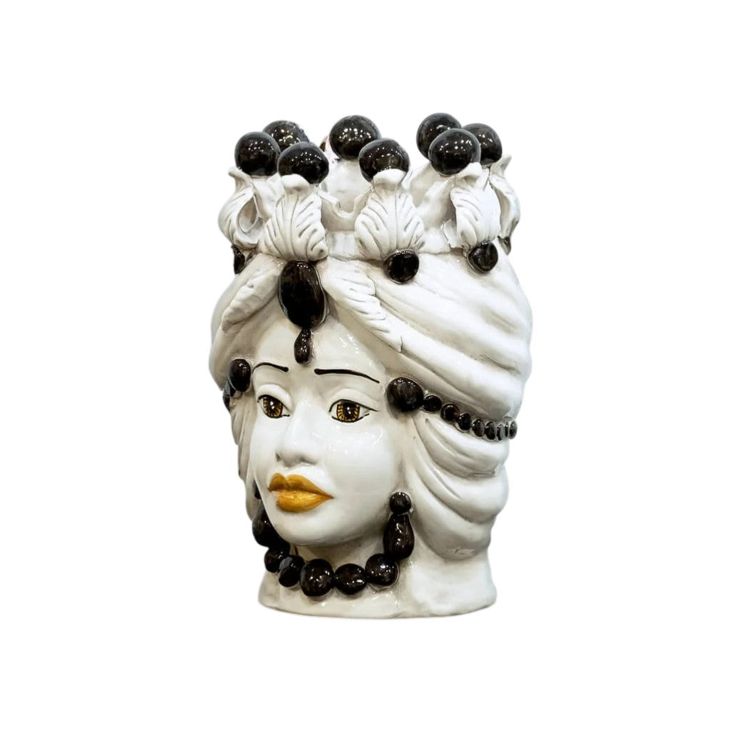 Pair of Sicilian ceramic Moor's heads from Caltagirone h30cm art. grape 