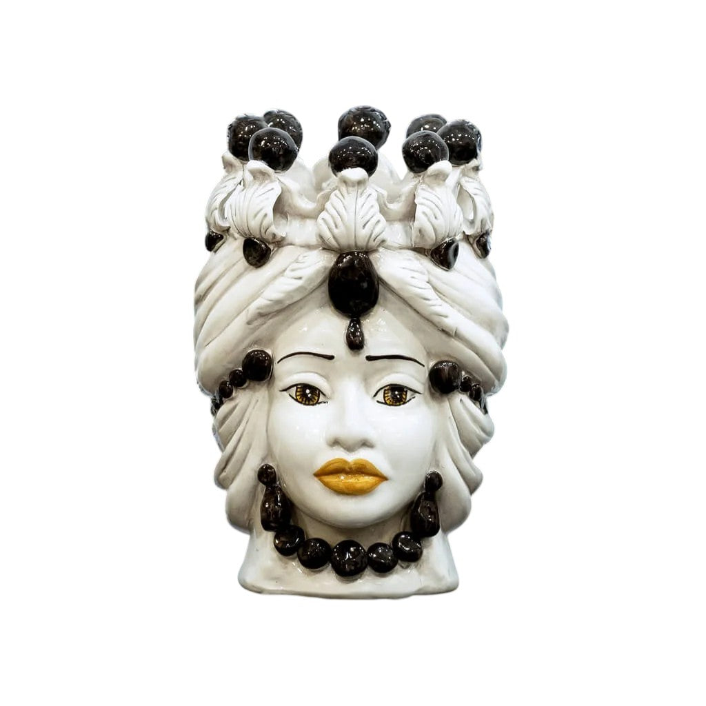 Pair of Sicilian ceramic Moor's heads from Caltagirone h30cm art. grape 