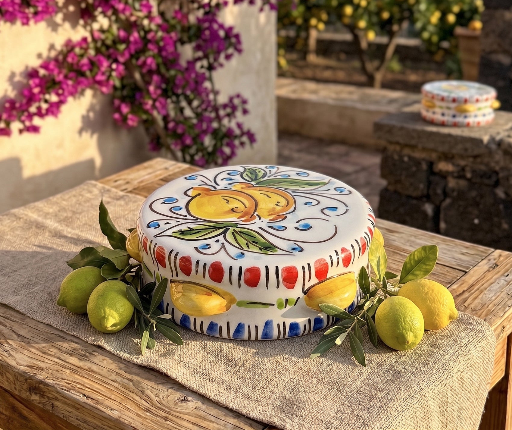 Tamburello tipico siciliano in ceramica di Caltagirone decorato a mano D11