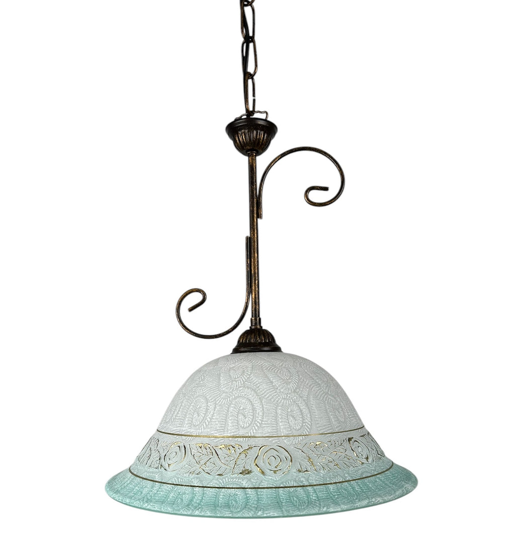 Lampadario a Sospensione ingresso 1 Luce in ferro battuto e vetro, per Cucina, Bagno, Camera, Soggiorno, Scala, Corridoio art. david