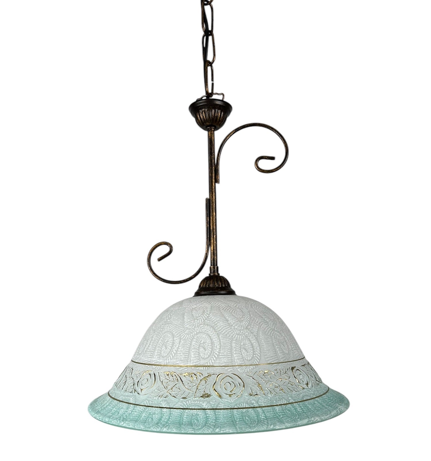 Lampadario a Sospensione ingresso 1 Luce in ferro battuto e vetro, per Cucina, Bagno, Camera, Soggiorno, Scala, Corridoio art. david