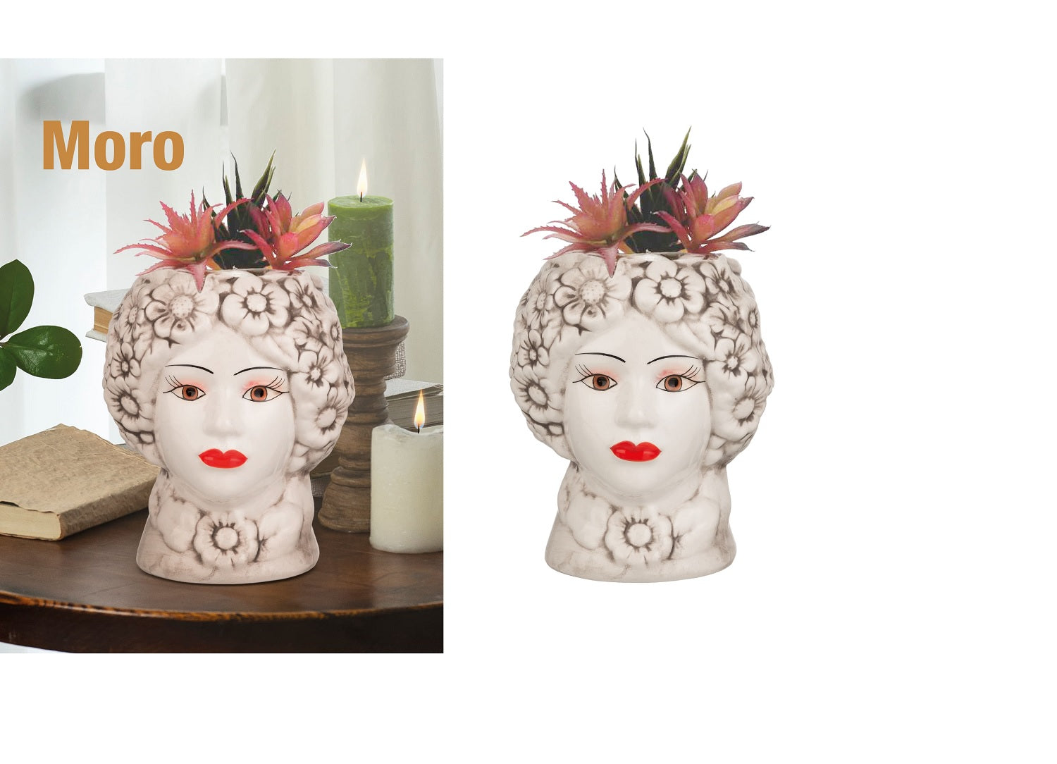 Vaso decorativo in ceramica testa di moro donna portafiori, decorazione per la casa moderna gdm (21 CM)