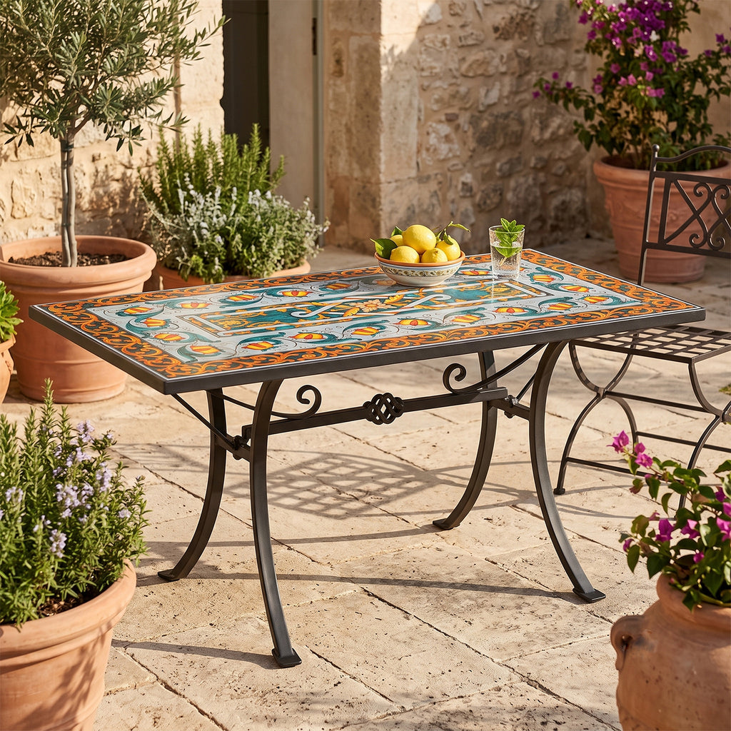 Tavolo in pietra lavica decorato a mano rettangolare art. favignana