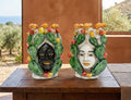 Pair of Sicilian ceramic Moor's heads from Caltagirone h20cm art. prickly pear 