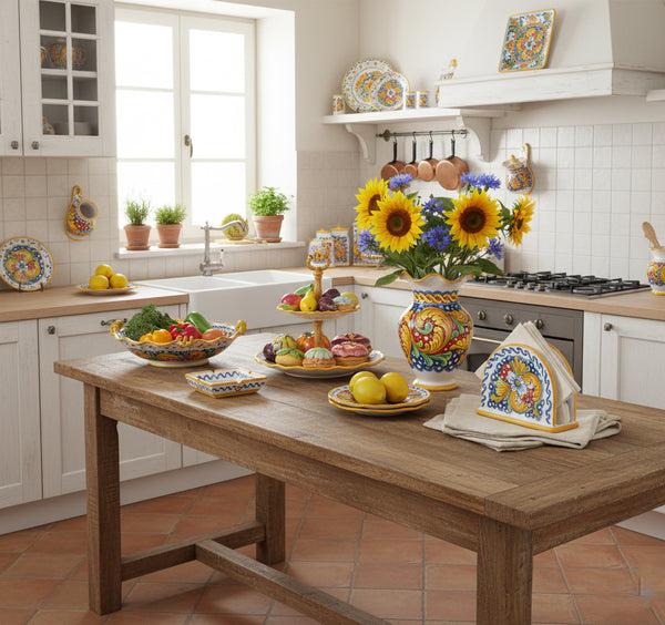 Portacenere in ceramica decorata a mano da ceramisti siciliani fiore rosso art 27