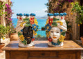 Coppia teste di moro in ceramica siciliana di Caltagirone h20cm art. fiori