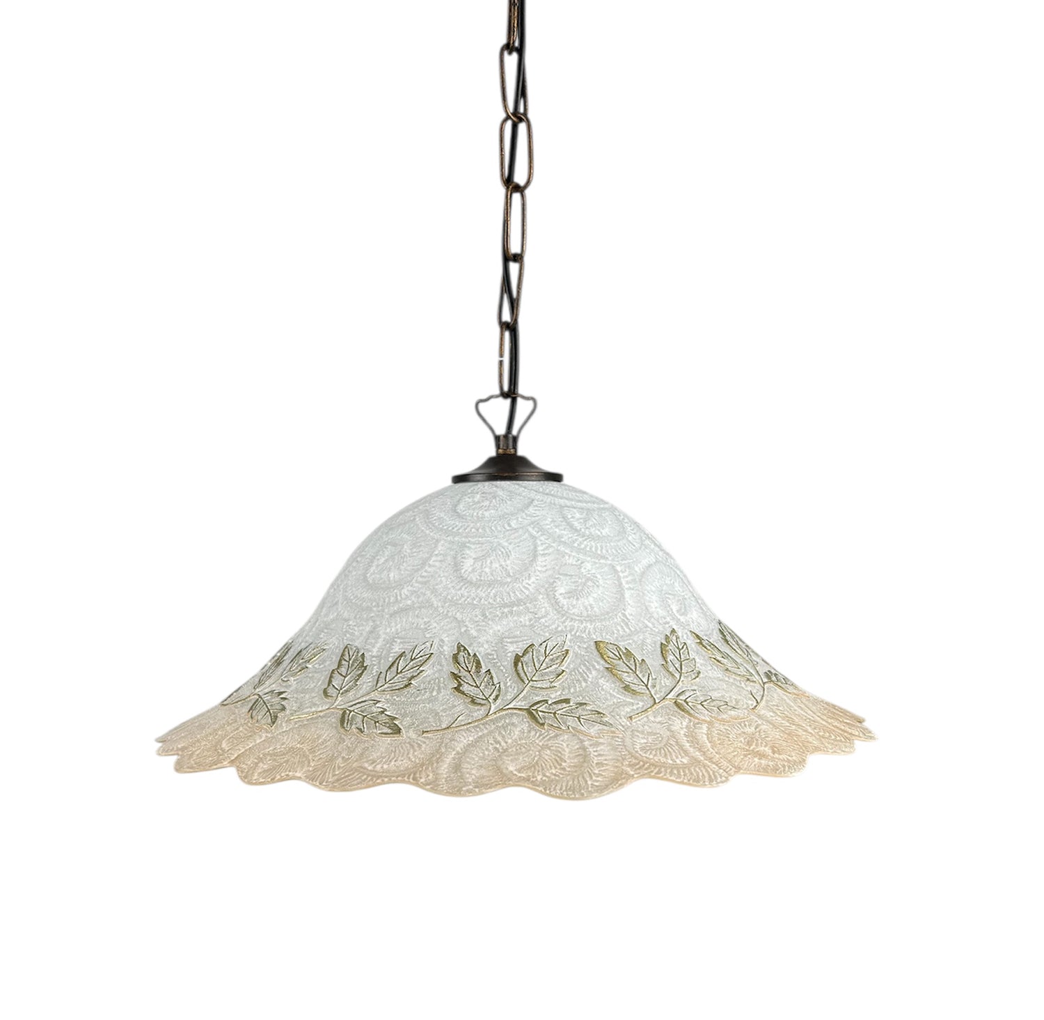 Lampadario a Sospensione Ingresso Classico in Vetro, 1 Luce, per Cucina, Bagno, Camera, Soggiorno, Scala, Corridoio art. foglie ambra