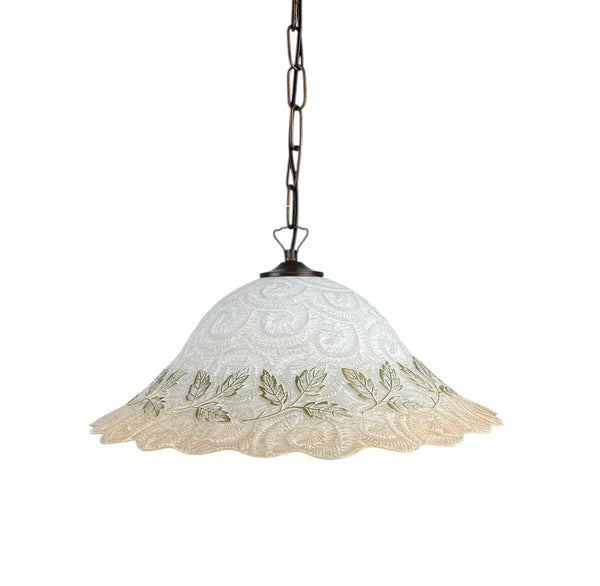 Lampadario a Sospensione Ingresso Classico in Vetro, 1 Luce, per Cucina, Bagno, Camera, Soggiorno, Scala, Corridoio art. foglie ambra