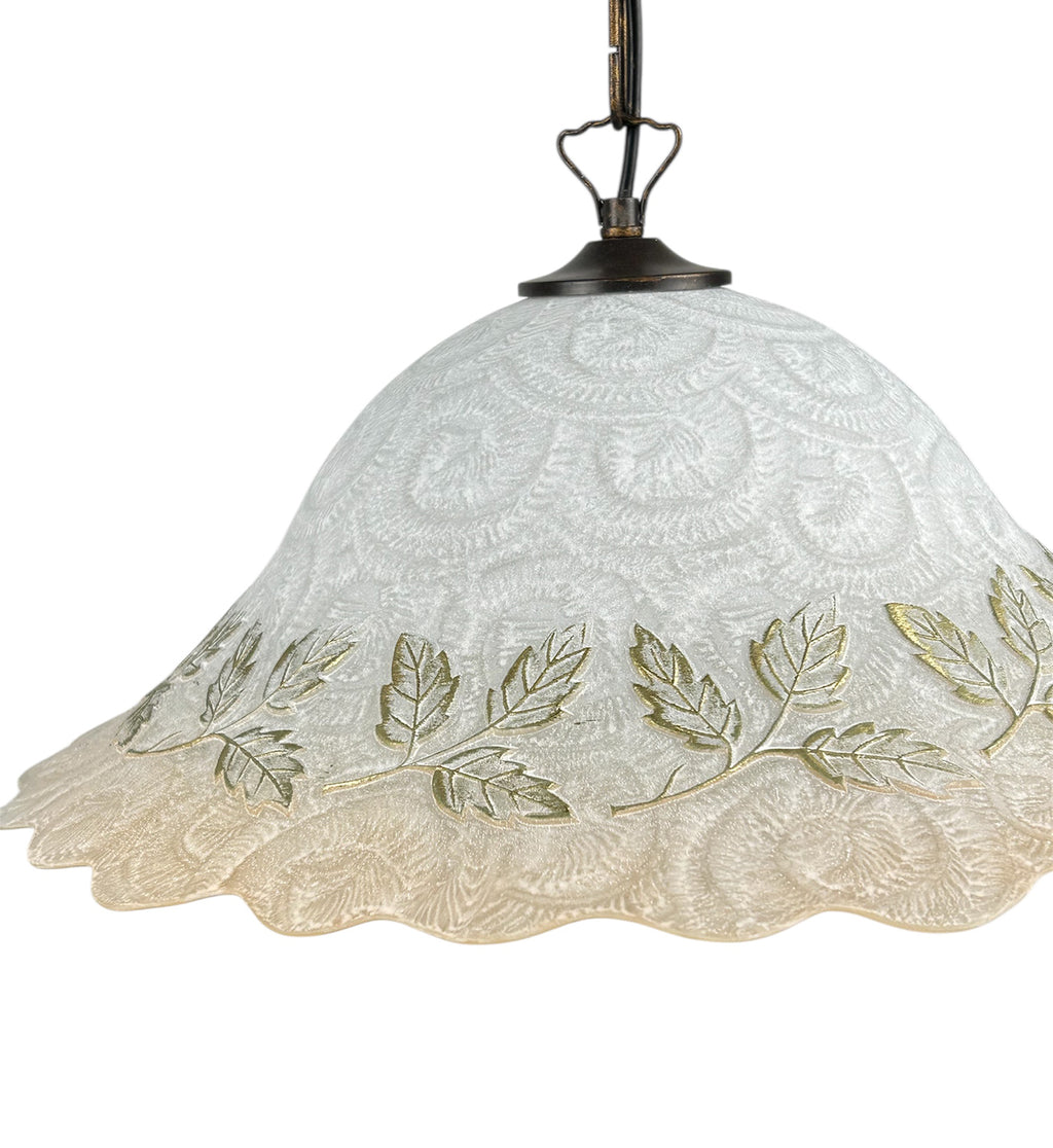 Lampadario a Sospensione Ingresso Classico in Vetro, 1 Luce, per Cucina, Bagno, Camera, Soggiorno, Scala, Corridoio art. foglie ambra