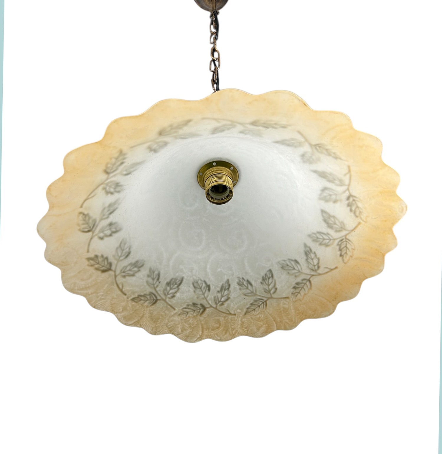 Lampadario a Sospensione Ingresso Classico in Vetro, 1 Luce, per Cucina, Bagno, Camera, Soggiorno, Scala, Corridoio art. foglie ambra