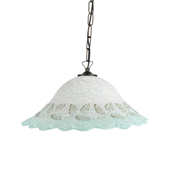 Lampadario a Sospensione Ingresso Classico in Vetro, 1 Luce, per Cucina, Bagno, Camera, Soggiorno, Scala, Corridoio art. foglie verde