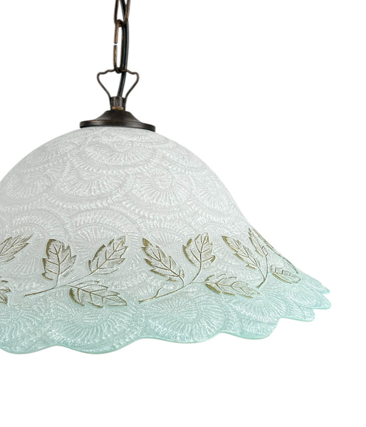 Lampadario a Sospensione Ingresso Classico in Vetro, 1 Luce, per Cucina, Bagno, Camera, Soggiorno, Scala, Corridoio art. foglie verde