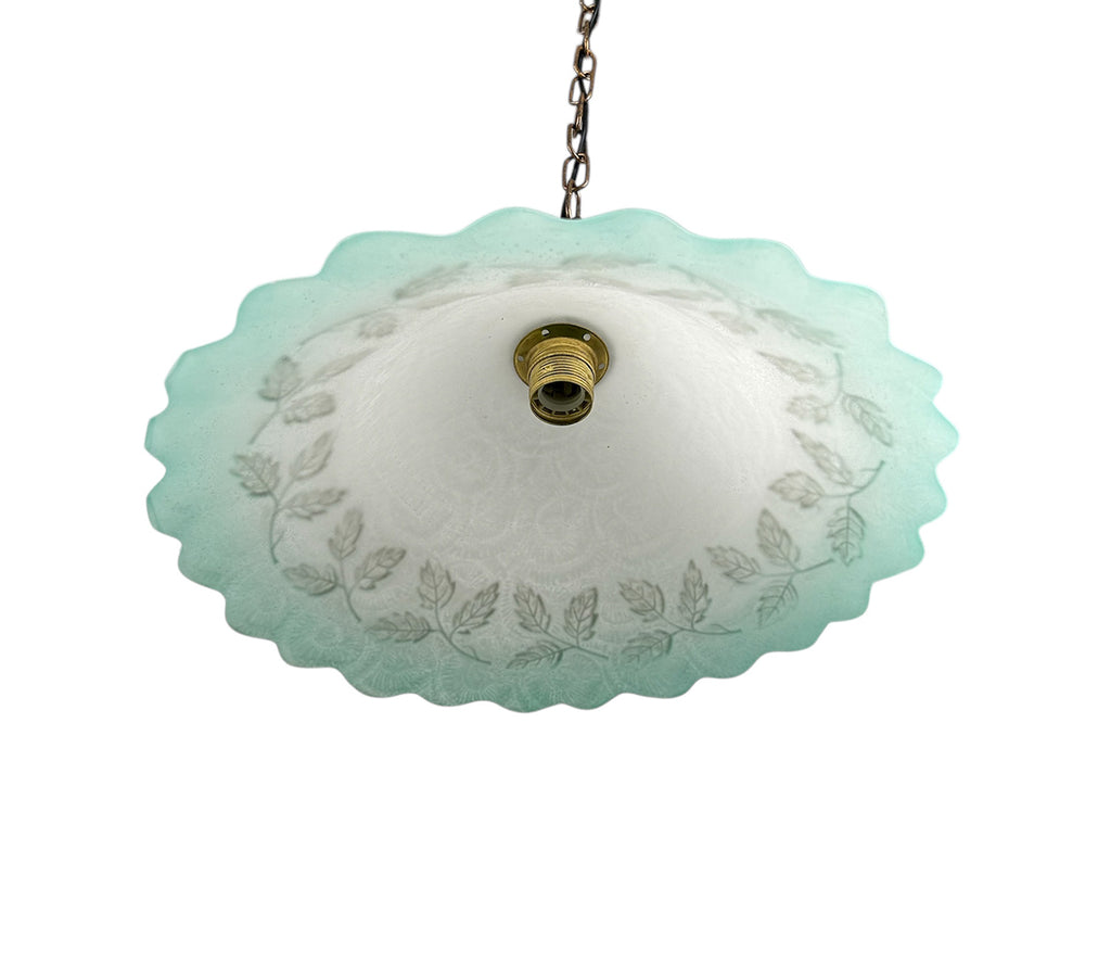 Lampadario a Sospensione Ingresso Classico in Vetro, 1 Luce, per Cucina, Bagno, Camera, Soggiorno, Scala, Corridoio art. foglie verde