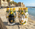 Coppia teste di moro in ceramica siciliana di Caltagirone h30cm art. giallo siciliano