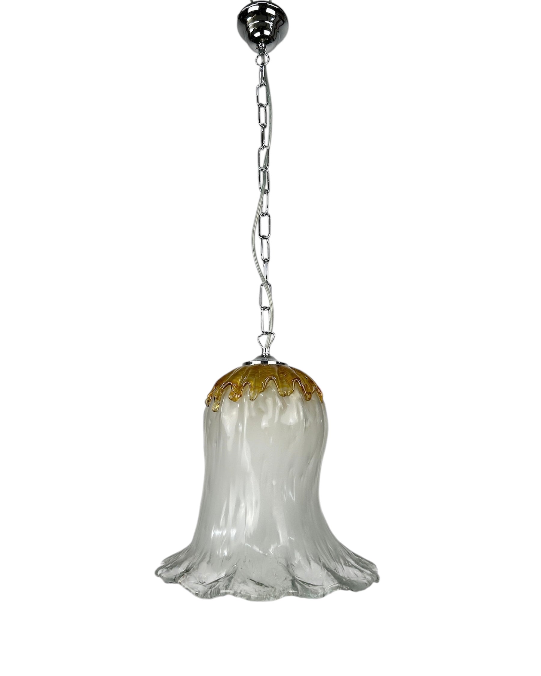 Lampadario a Sospensione Ingresso Moderno in Vetro Murano, 1 Luce, per Cucina, Bagno, Camera, Soggiorno, Scala, Corridoio art. giostra ambra