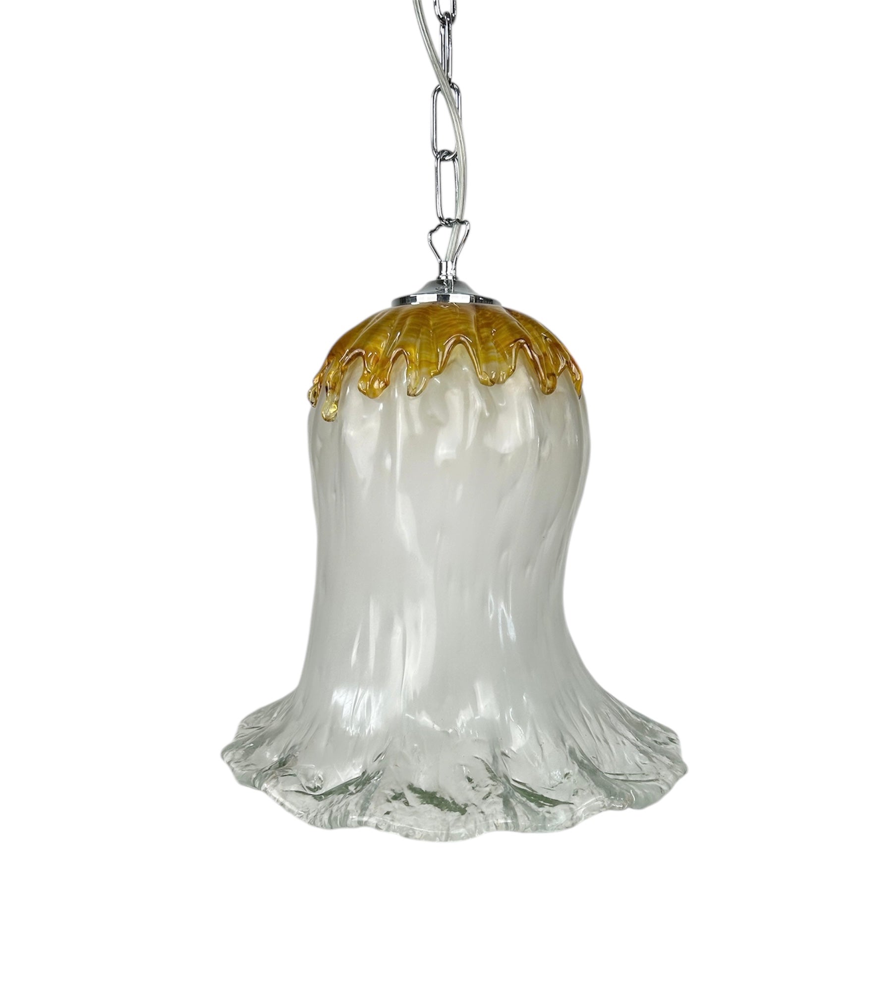 Lampadario a Sospensione Ingresso Moderno in Vetro Murano, 1 Luce, per Cucina, Bagno, Camera, Soggiorno, Scala, Corridoio art. giostra ambra