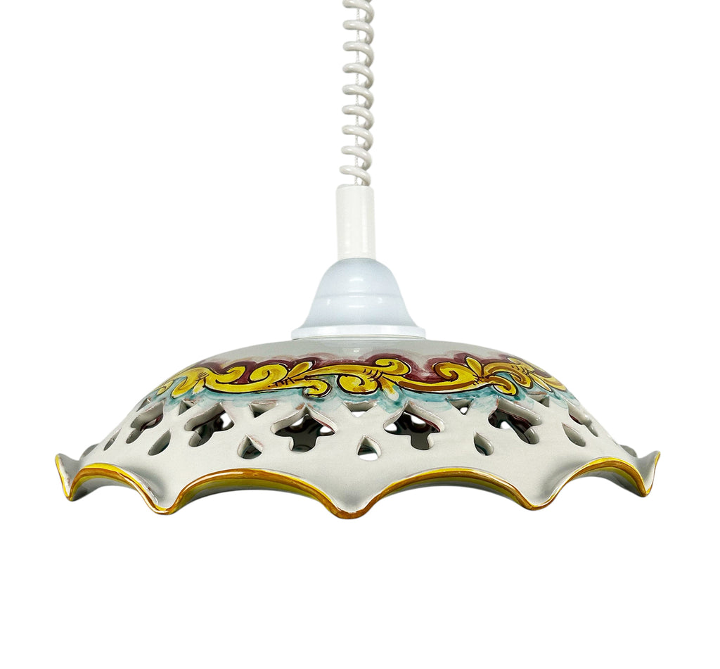 Lampadario a sospensione 1 luce saliscendi con ceramica realizzata e decorata artigianalmente coll. giulia (GIULIA)