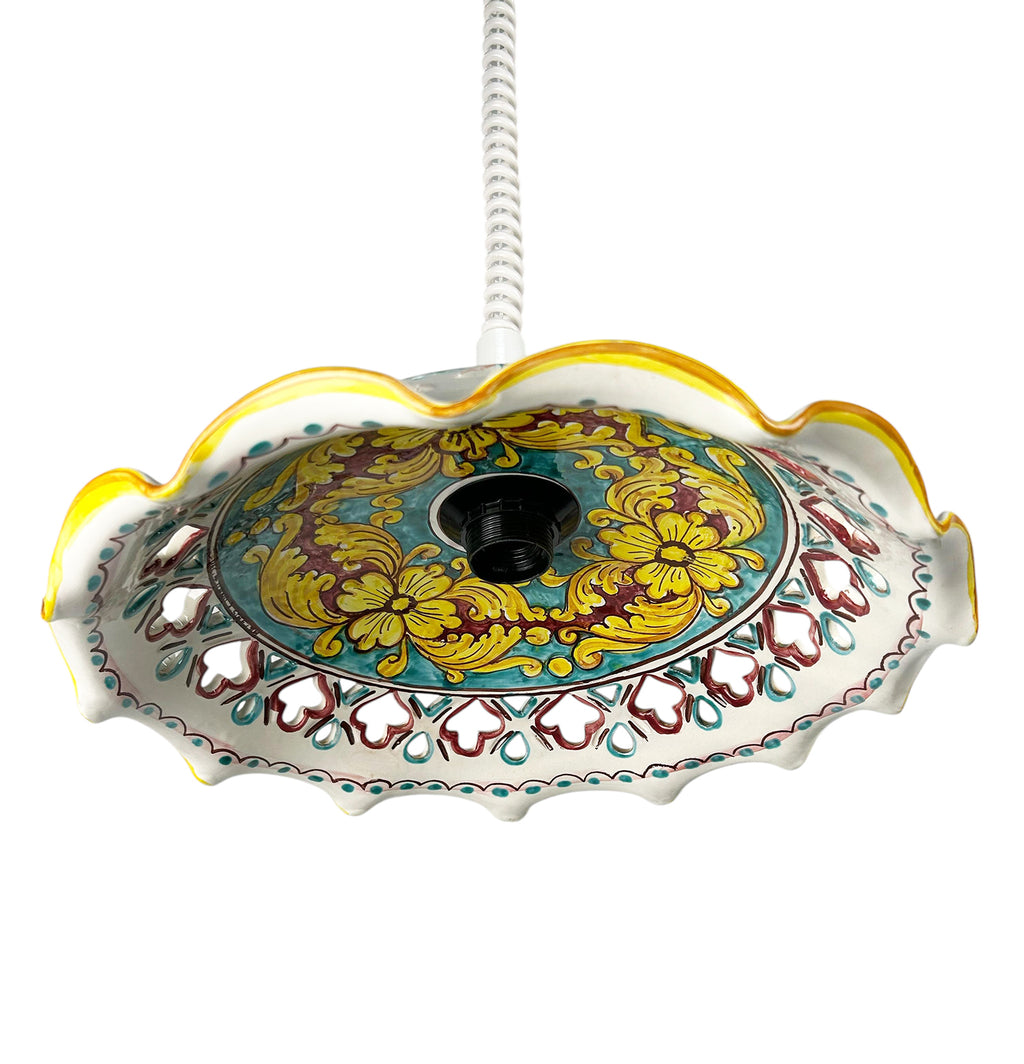 Lampadario a sospensione 1 luce saliscendi con ceramica realizzata e decorata artigianalmente coll. giulia (GIULIA)