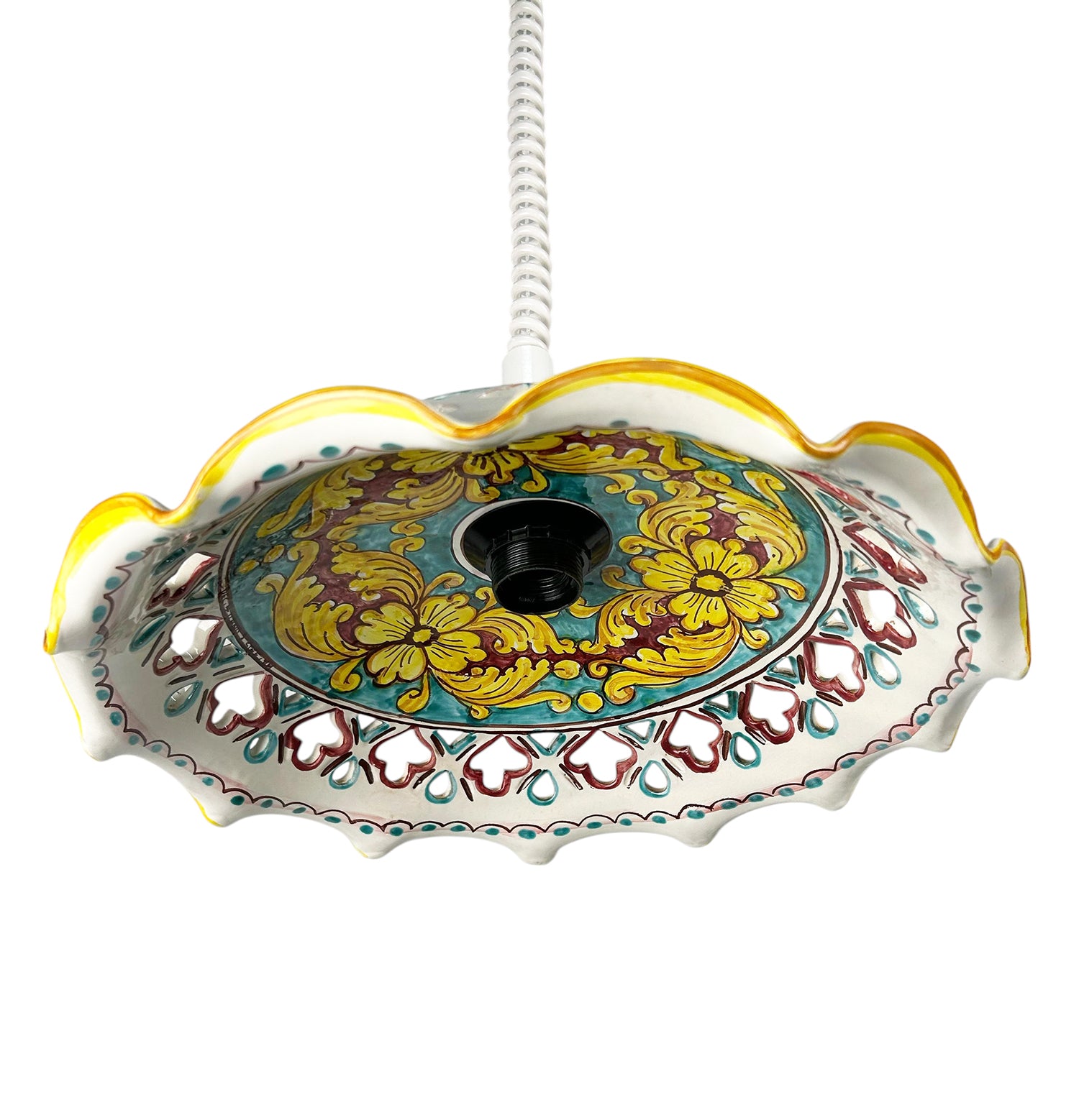 Lampadario a sospensione 1 luce saliscendi con ceramica realizzata e decorata artigianalmente coll. giulia (GIULIA)