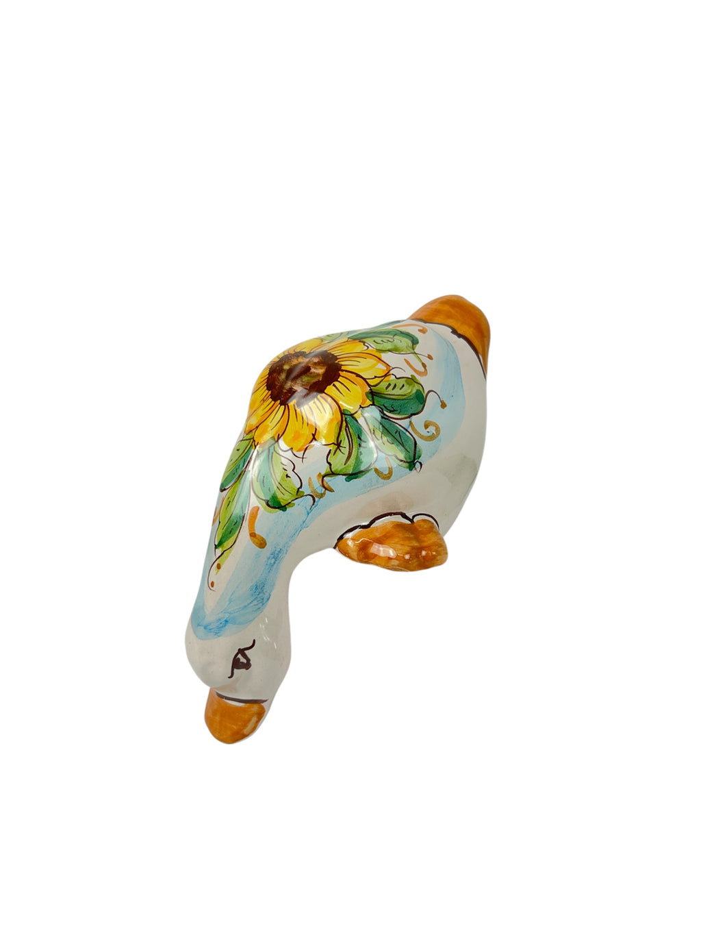 Papera in ceramica siciliana di santo stefano di camastra realizzata e decorata totalmente a mano girasole