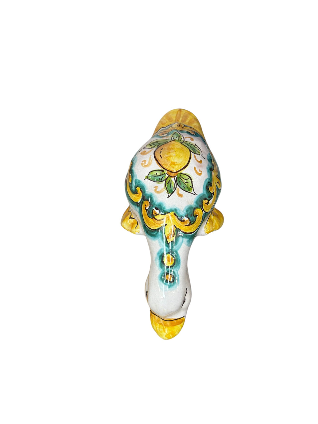 Papera in ceramica siciliana di santo stefano di camastra realizzata e decorata totalmente a mano limoni