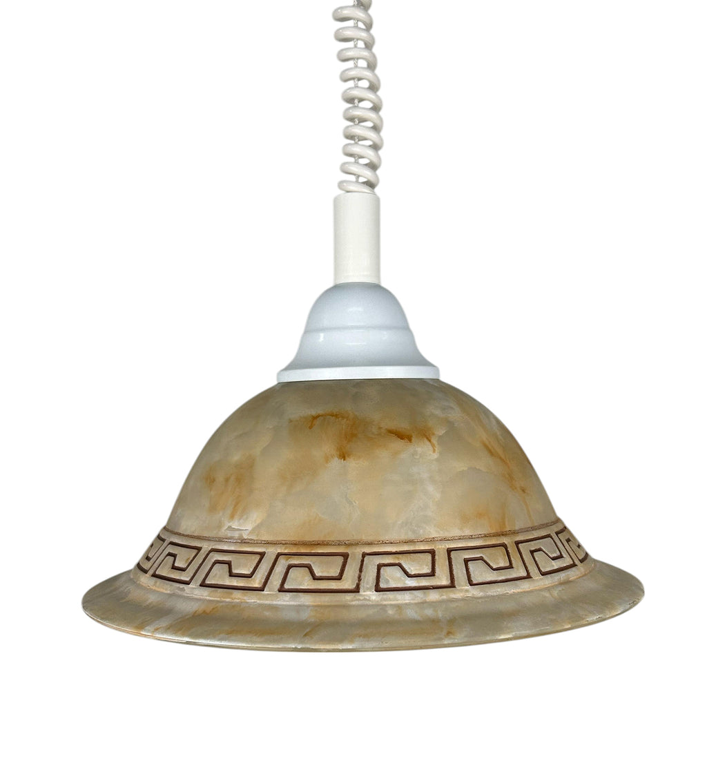 Lampadario a sospensione 1 luce saliscendi con diffusore realizzato artigianalmente coll. greca (DIAMETRO 30 CM)
