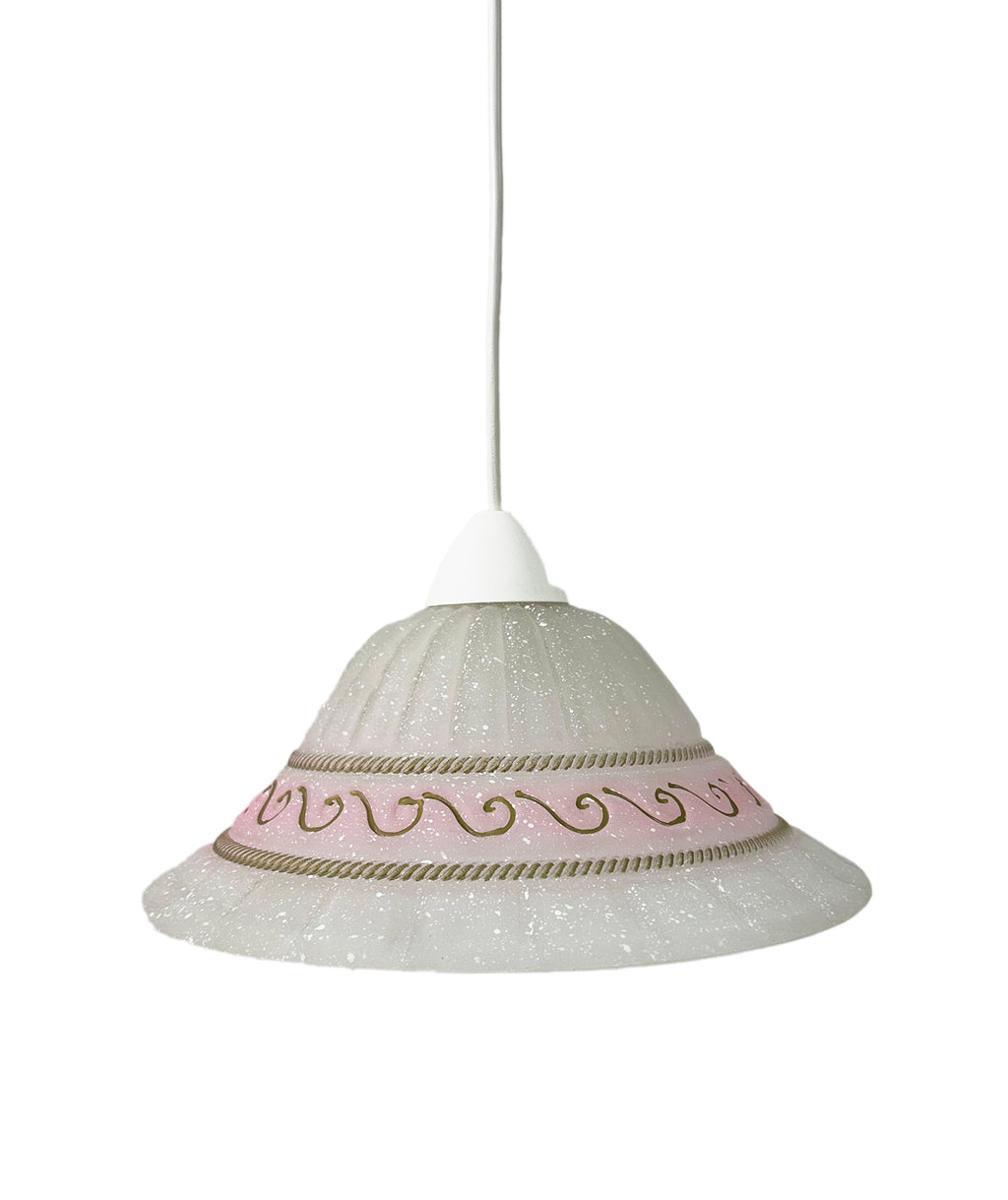 Lampadario a Sospensione Classico in Vetro, 1 Luce, per Cucina, Bagno, Camera, Soggiorno, Scala, Corridoio art. Greca rosa
