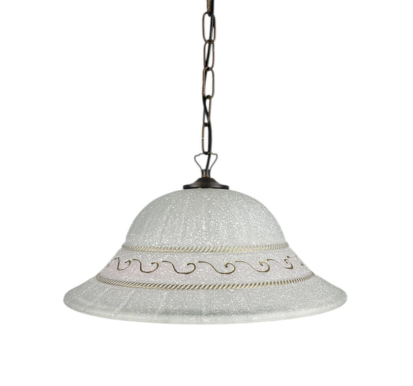 Lampadario a Sospensione Classico in Vetro, 1 Luce, per Cucina, Bagno, Camera, Soggiorno, Scala, Corridoio art. Greca Rosa D 40