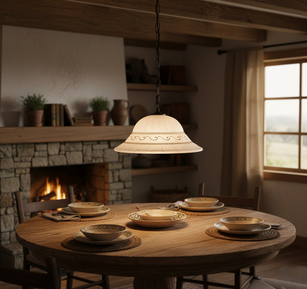 Lampadario a Sospensione Classico in Vetro, 1 Luce, per Cucina, Bagno, Camera, Soggiorno, Scala, Corridoio art. Greca Rosa D 40