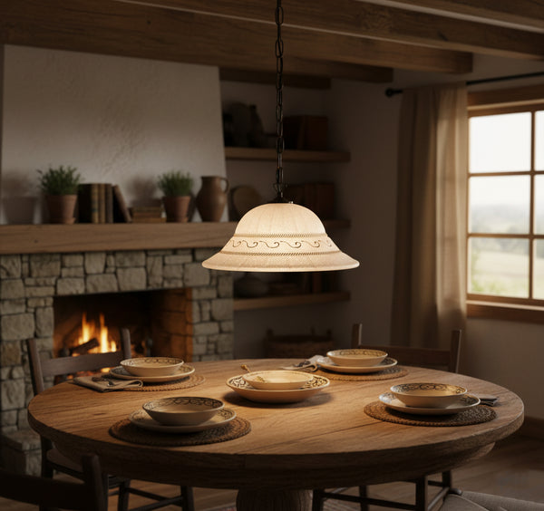 Lampadario a Sospensione Classico in Vetro, 1 Luce, per Cucina, Bagno, Camera, Soggiorno, Scala, Corridoio art. Greca Rosa D 40