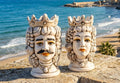 Pair of Moor's heads with smoked fruit in hand-decorated Nicaraguan ceramic art. 813-812