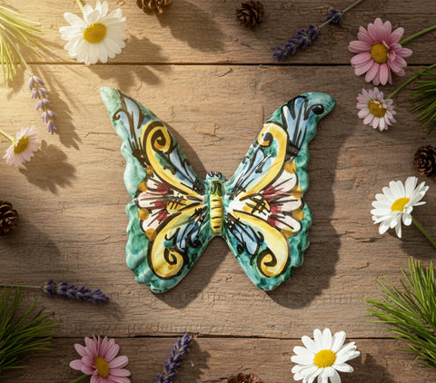 Farfalla in ceramica siciliana di caltagirone realizzata e decorata a mano art. 03